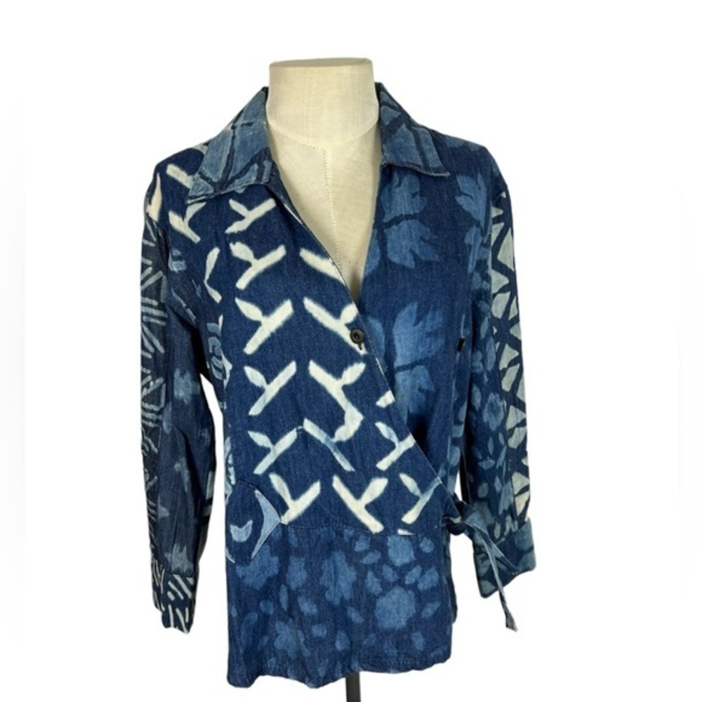 Sacred Threads‎ wrap jacket size Medium blue denim indigo dyed Artsy